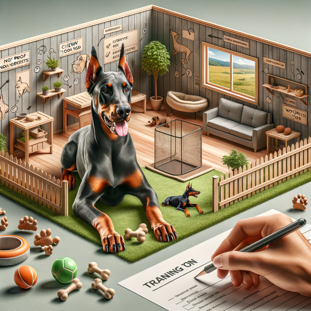 Creating a safe environment for a new Doberman puppy with indoor and outdoor safety features, dog-proofing the home, and providing Doberman training tips for a Doberman-friendly environment.