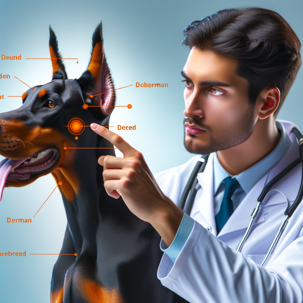 Veterinarian expertly identifying Doberman traits and purebred Doberman characteristics for breed recognition, highlighting how to spot a genuine Doberman.