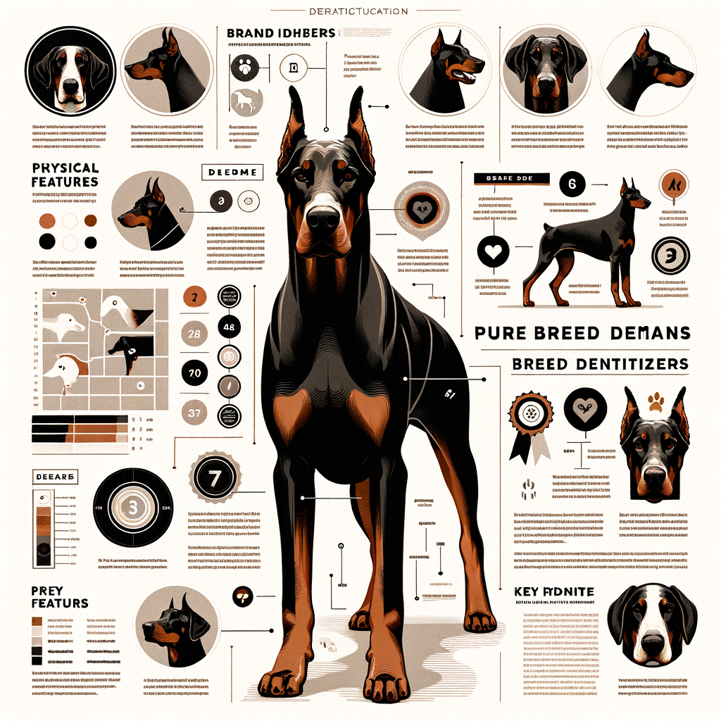 Infographic illustrating purebred Doberman characteristics and traits, highlighting signs for easy Doberman breed identification and confirmation.