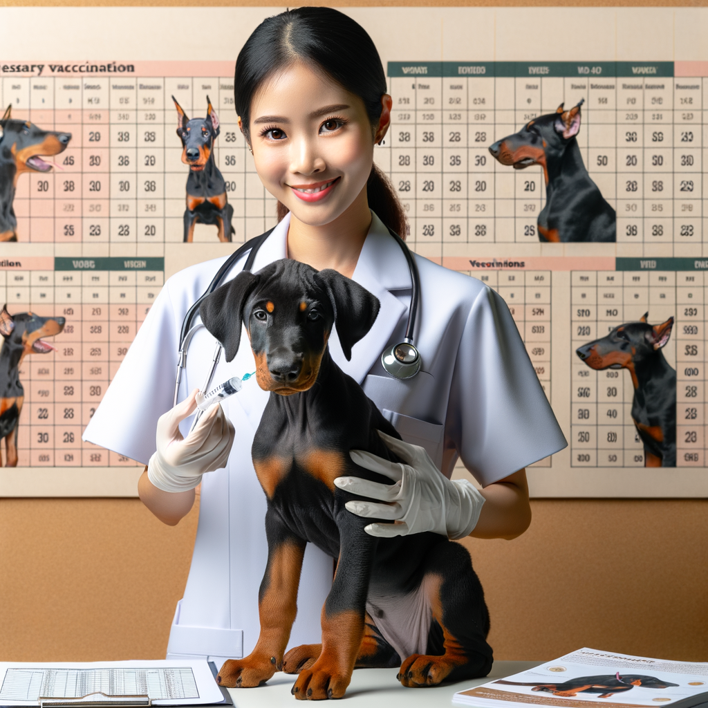 Veterinarian providing essential Doberman puppy vaccinations, showcasing Doberman puppy health guide and vaccine chart, emphasizing Doberman puppy care and the importance of a proper puppy vaccination schedule.