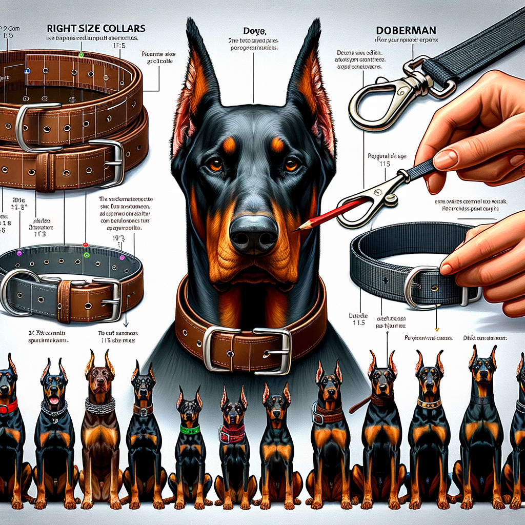 Professional guide demonstrating the best collar and leash for Dobermans, highlighting the right size collar for Dobermans with a detailed Doberman collar size guide.