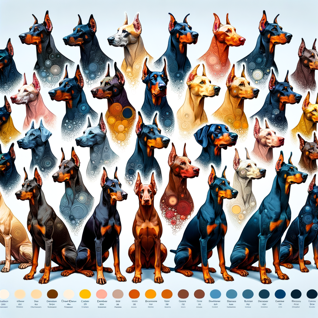 Professional Doberman coat color chart showcasing popular Doberman colors, shades, patterns, and color genetics, reflecting the breed's color standards and variations for exploring Doberman coat types.