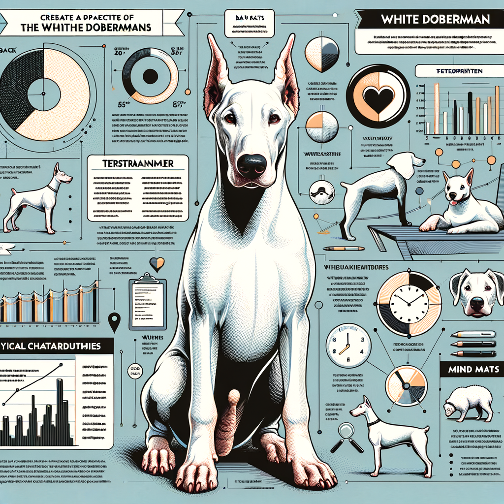 Infographic detailing key White Doberman facts, characteristics, and care instructions for a comprehensive Doberman enthusiast guide, enhancing understanding and knowledge about the unique White Doberman breed.
